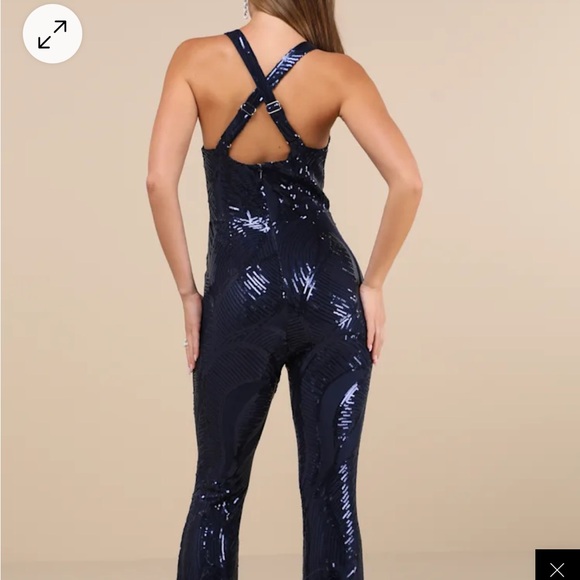 Sequin V-Neck Jumpsuit - Navy - Picture 2 of 3